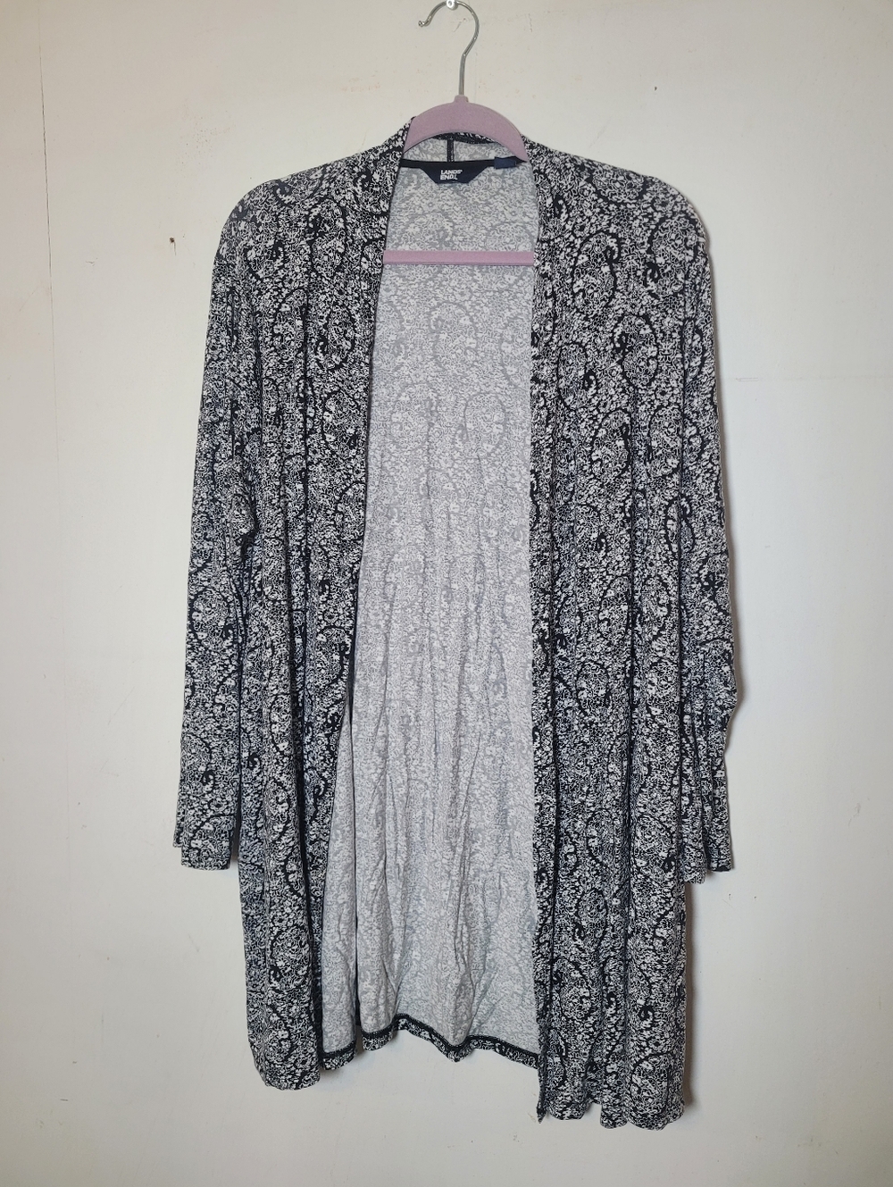 Lands' End Black White Paisley Open front Cardigan Size 1X